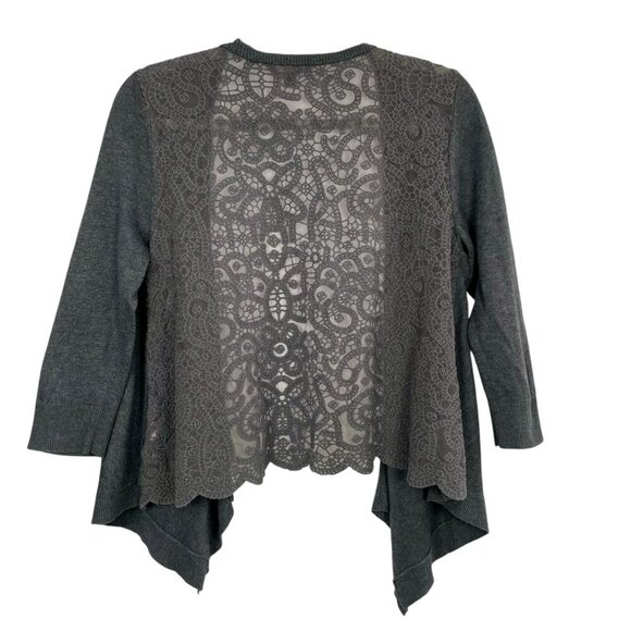 American Eagle Cotton Blend Lace Back Open Front Gray Cardigan Women's L Cottage - Picture 3 of 13
